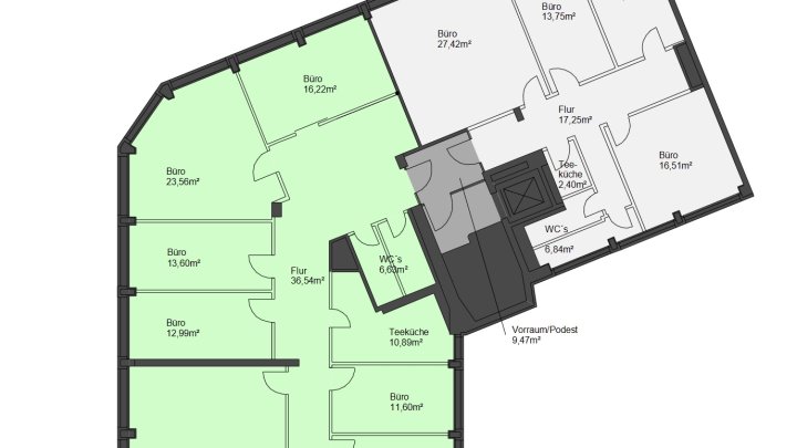 Attraktive Ecklage; helles & funktionales Büro am Hohenzollernring