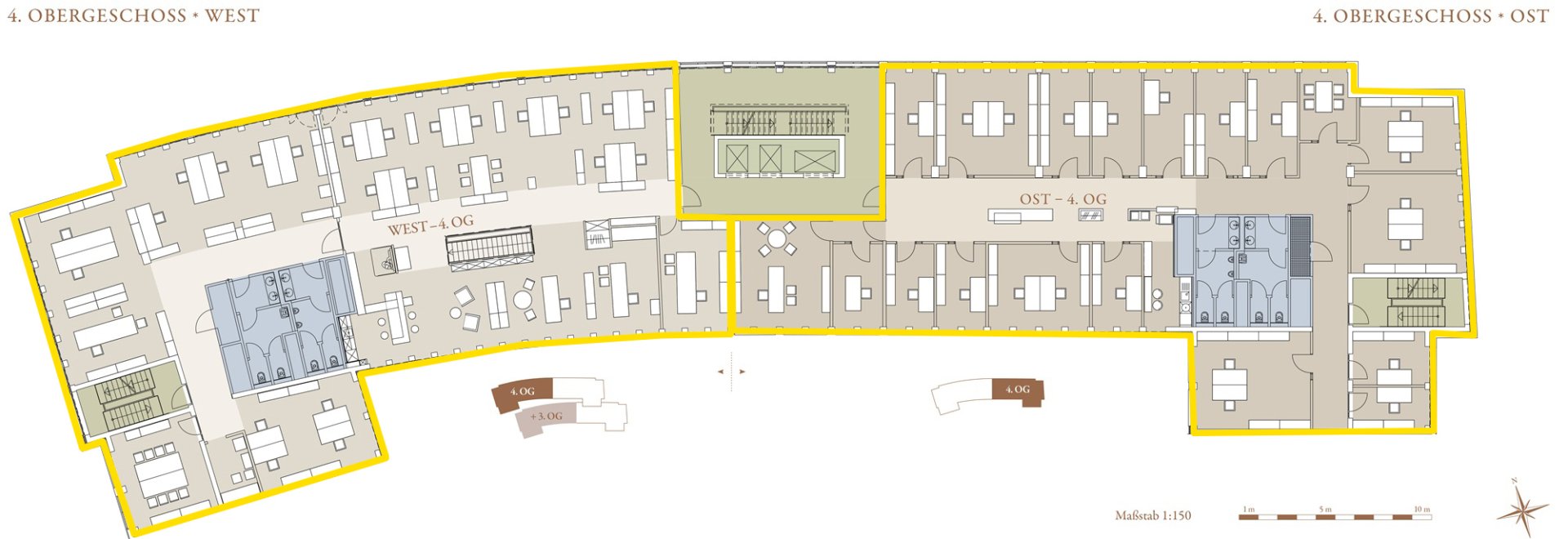 Grundriss 4. Obergeschoss West + Ost